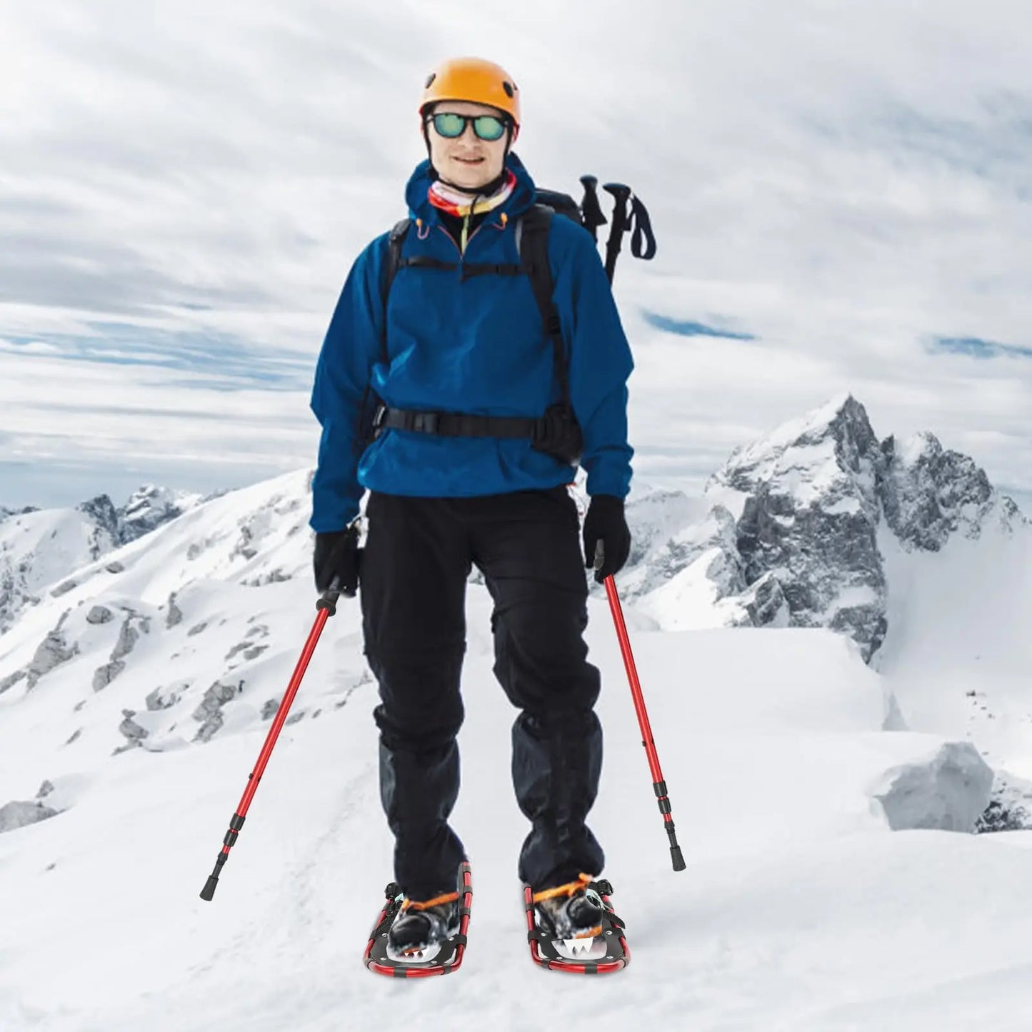 Snowshoes with Adjustable Trekking Poles Bundle, Carry Bag Lightweight Aluminum Walking Hiking Poles Durable All Terrain with a