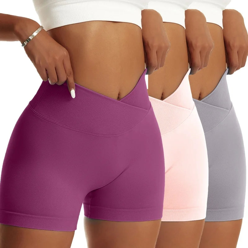 3 Pieces Women Solid Peach High Waist Yoga Scrunch Butt Shorts High Elastic Breathable Running Biker Pants