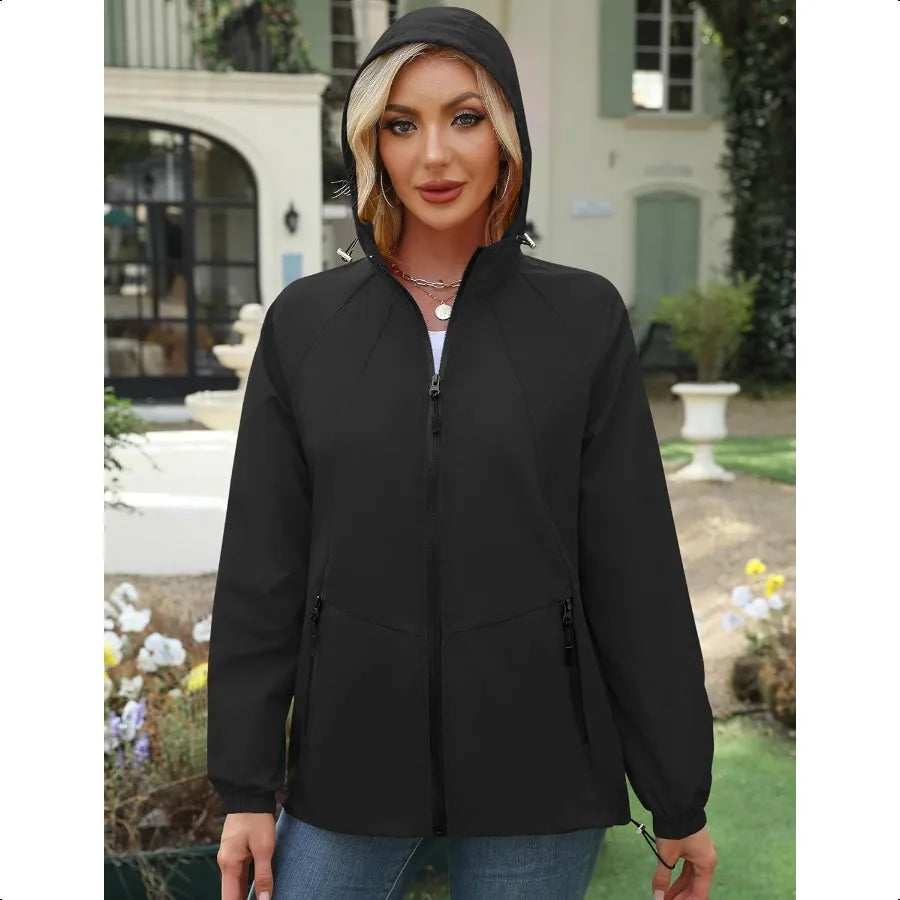 Avoogue Rain Jacket for Women Waterproof Lightweight Windbreaker Jacket with Hood Packable Raincoat with Pockets S3XL