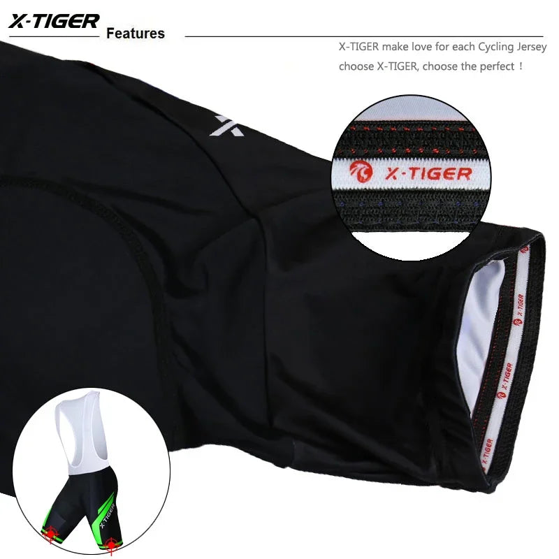 X Tiger Pro Cycling Bib Shorts Mountain Bike Shorts Summer Shockproof 5D Gel Pad Cushion MTB Bicycle Bib Tights Triathlon