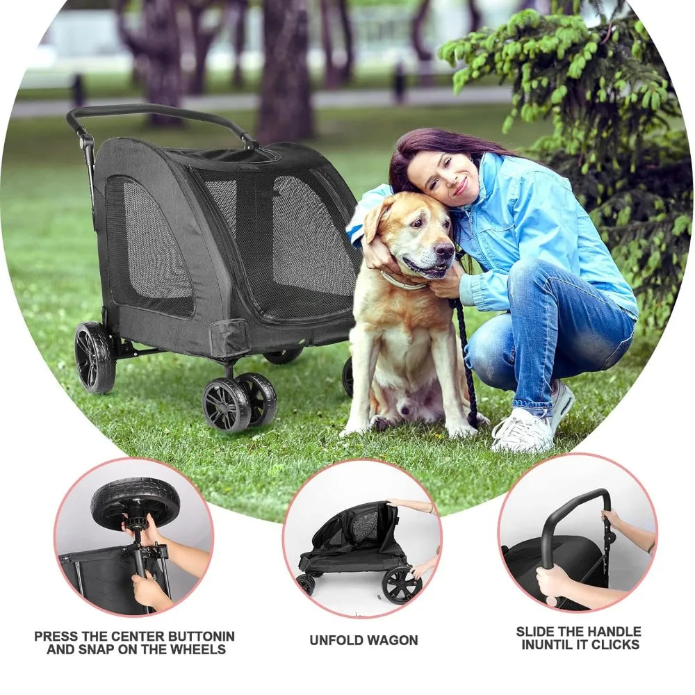 Dog Stroller Foldable Pet Jogger Strollers for Single or Multiple Medium and Large Dogs Travel Carrier Breathable Animal Strolle