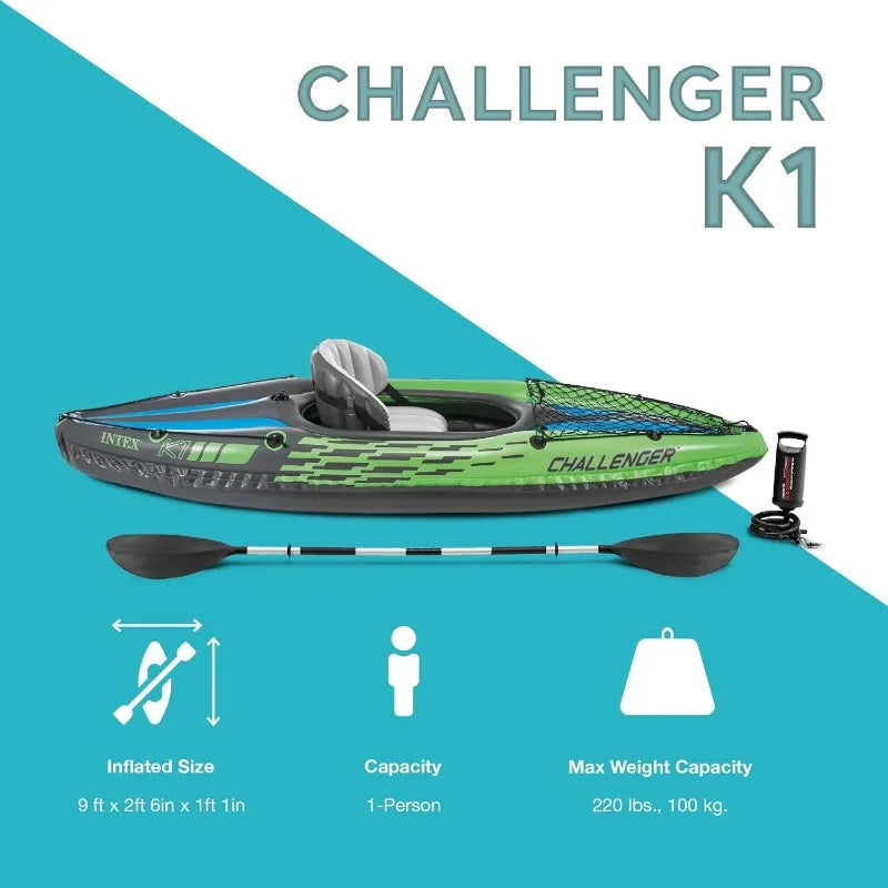 Intex Challenger Inflatable Kayak Series with Deluxe 86 Inch Paddles and High Output Pump Super Strong PVC