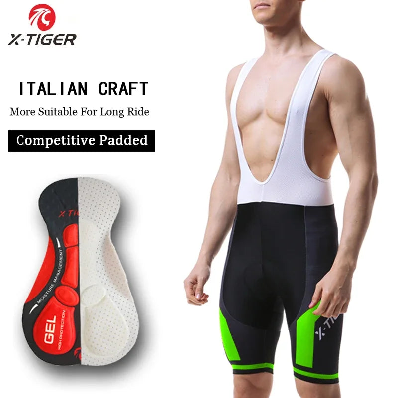 X Tiger Pro Cycling Bib Shorts Mountain Bike Shorts Summer Shockproof 5D Gel Pad Cushion MTB Bicycle Bib Tights Triathlon