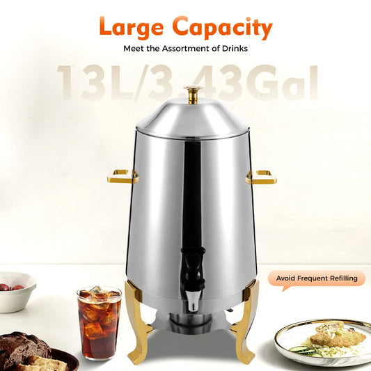 13L Hot Beverage Dispenser Coffee Chafer Stainless Steel Hot Drink Tea Dispenser 3 Gallon Juice Coffee Milk Drink