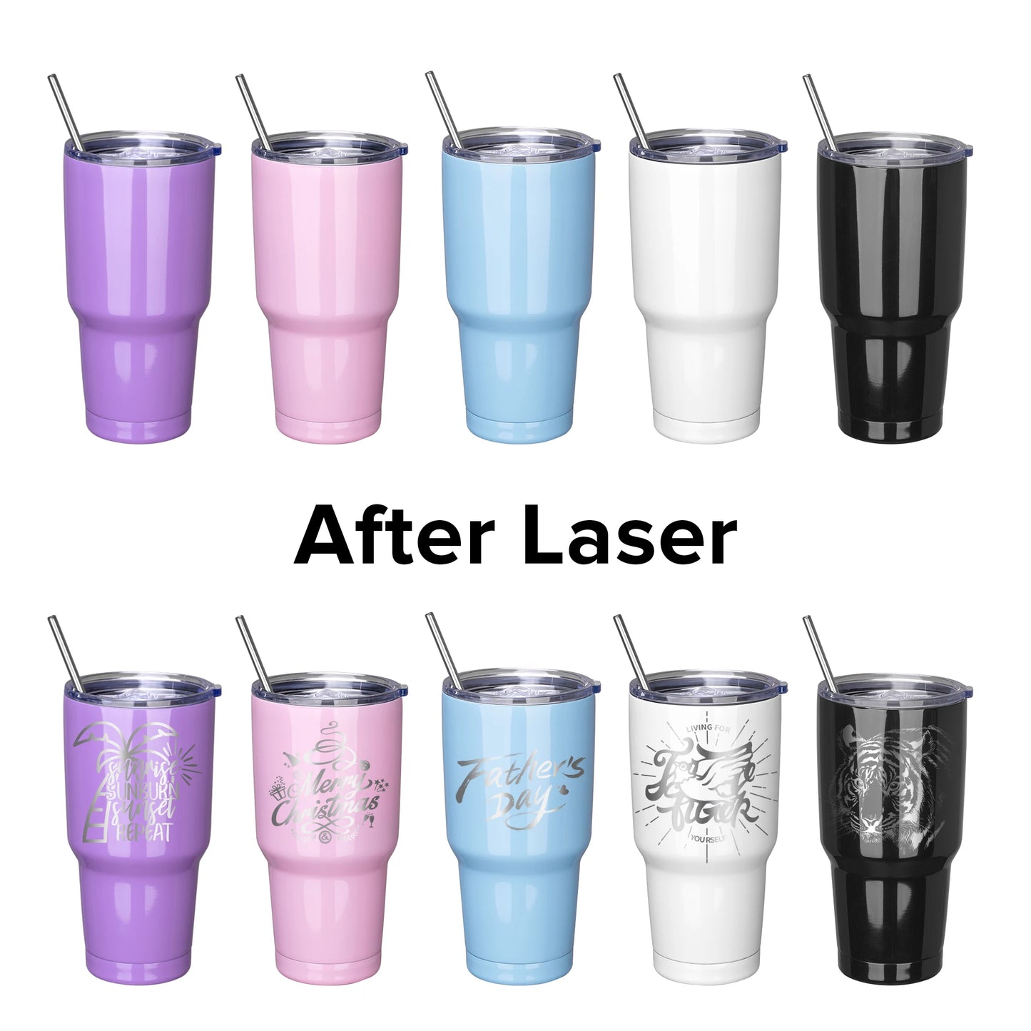 25 Pack 30OZ Powder Coated Curved Design Car Cups, Stainless Steel Water Bottle, Laser Engraved Drinkware Coffee Cup