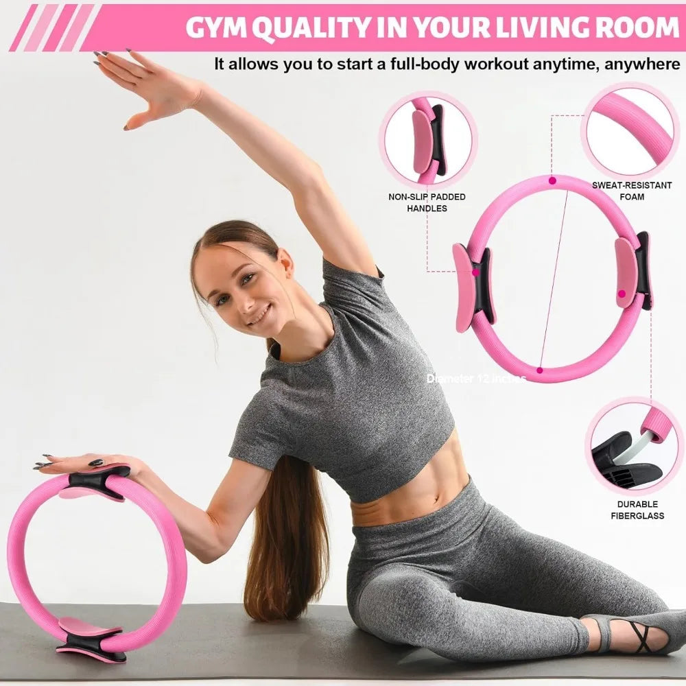 18 women's fitness equipment accessories: Pilates balls, stretching straps, magic rings, yoga rings for fitness