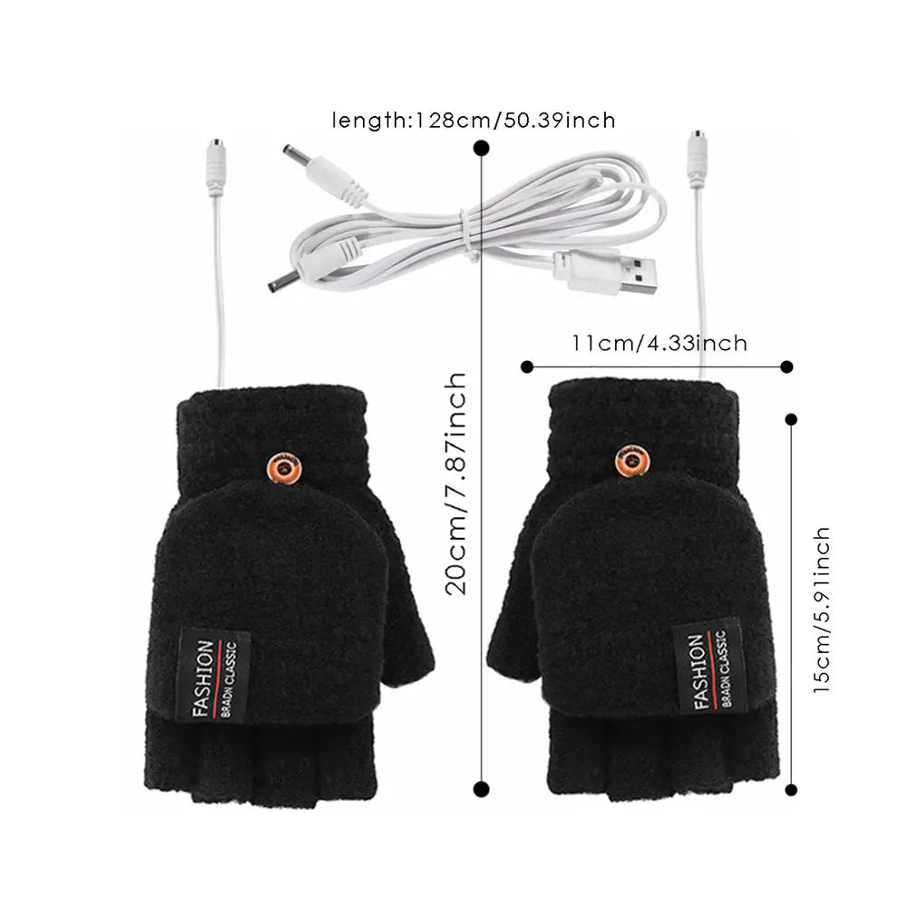 Touchscreen Heating Gloves Rechargeable Winter Warm USB Electric Heated Gloves Fingerless Hand Warmer Thermal for Skiing Gloves