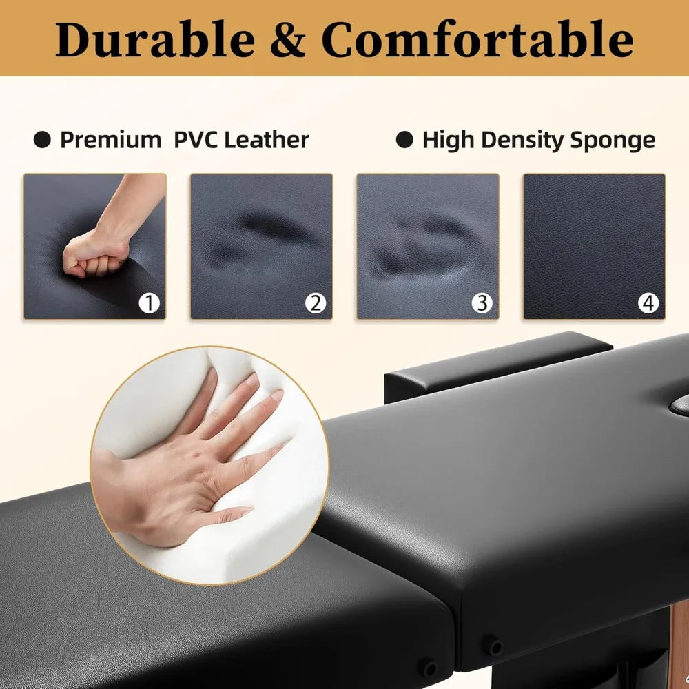Massage Table Massage Bed Portable, 29 LBs Light Weight 2 Section Foldable Tattoo Bed Facial Care Spa Lash Bed Height Adjustabl