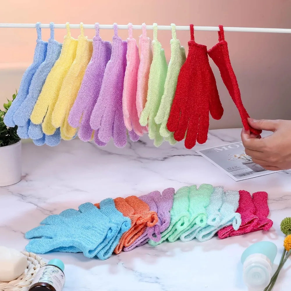 24 Pieces Exfoliating Bath Gloves, Beauty Spa Massage Skin Shower Gel Body Scrub Gloves with Loops - 12 Colors