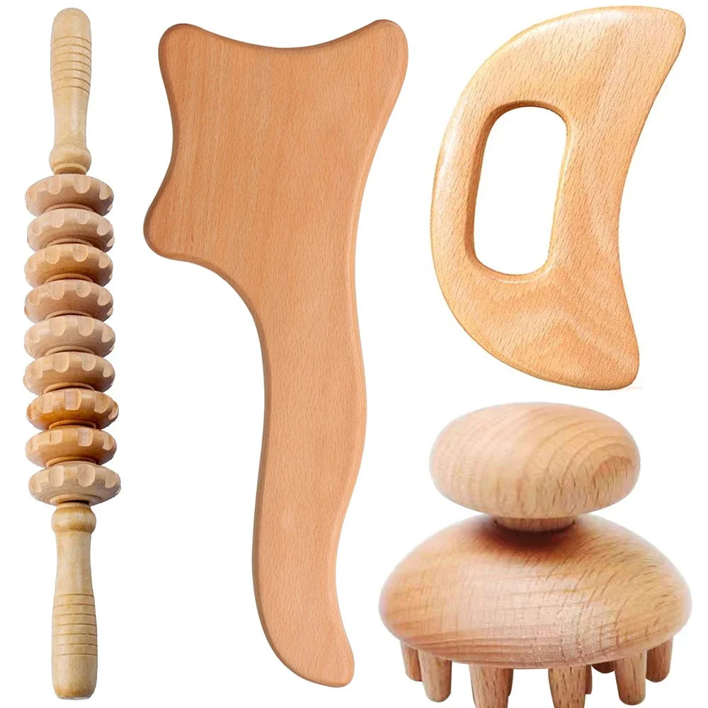 2/4/6/8PCS Wooden Therapy Massage Sets Pain Relief Maderoterapia CorporalAnti Cellulite Body Slimmling Gua Sha Back Massager
