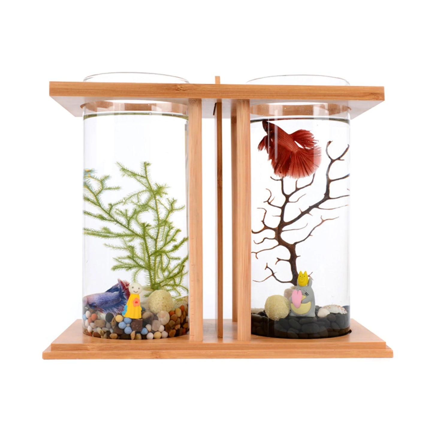 Desktop Mini Fish Tank Creative Bamboo Wood Ecological Fish Tank Dual Glass DIY Fish Tank Aquarium