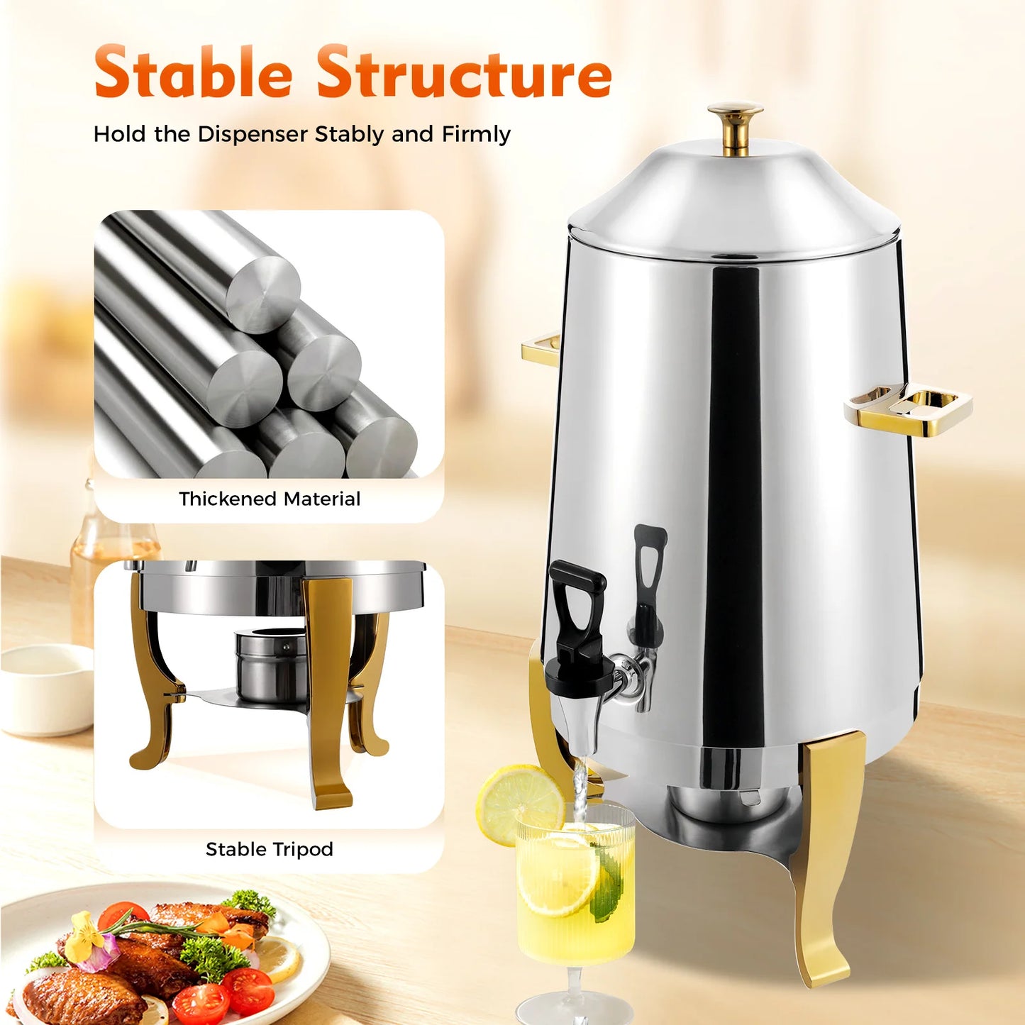 13L Hot Beverage Dispenser Coffee Chafer Stainless Steel Hot Drink Tea Dispenser 3 Gallon Juice Coffee Milk Drink