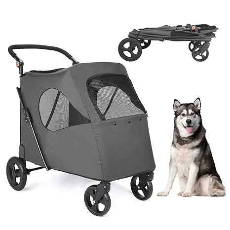 Dog Stroller Foldable Pet Jogger Strollers for Single or Multiple Medium and Large Dogs Travel Carrier Breathable Animal Strolle