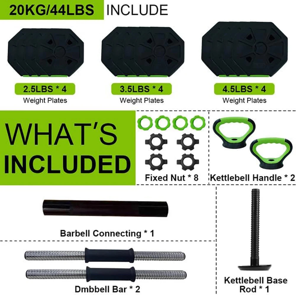 4 in 1 Adjustable Dumbbell Set,44lbs Weight Set with Iron Handle Used as Kettlebell, Barbell, Push up Stand for Home Gym,Octagon