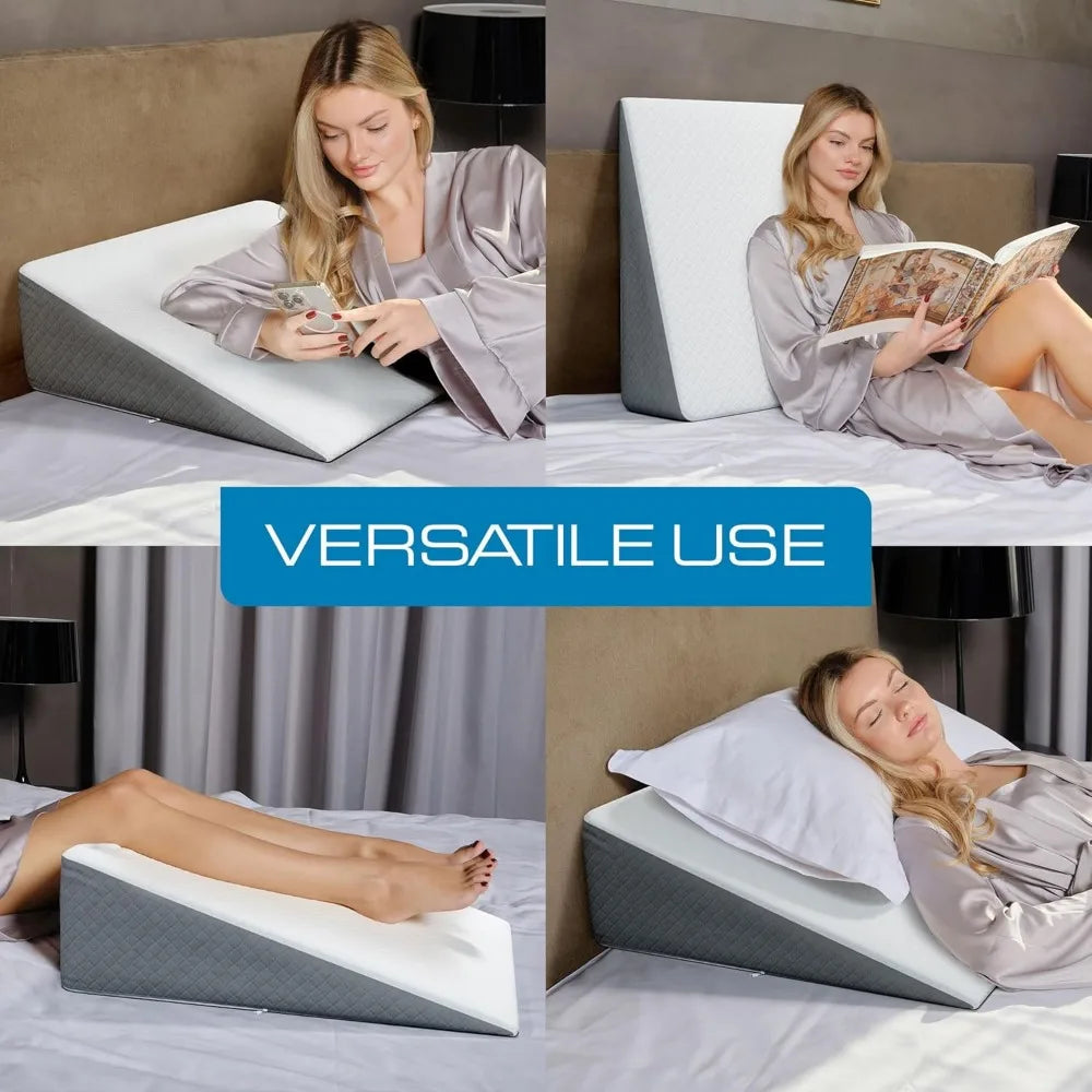 Bed Wedge Pillow for Sleep Apnea, Sleeping Comfort, Relaxing, Acid Reflux, Heartburn and Back Pain Relief. Cushion for Sitting