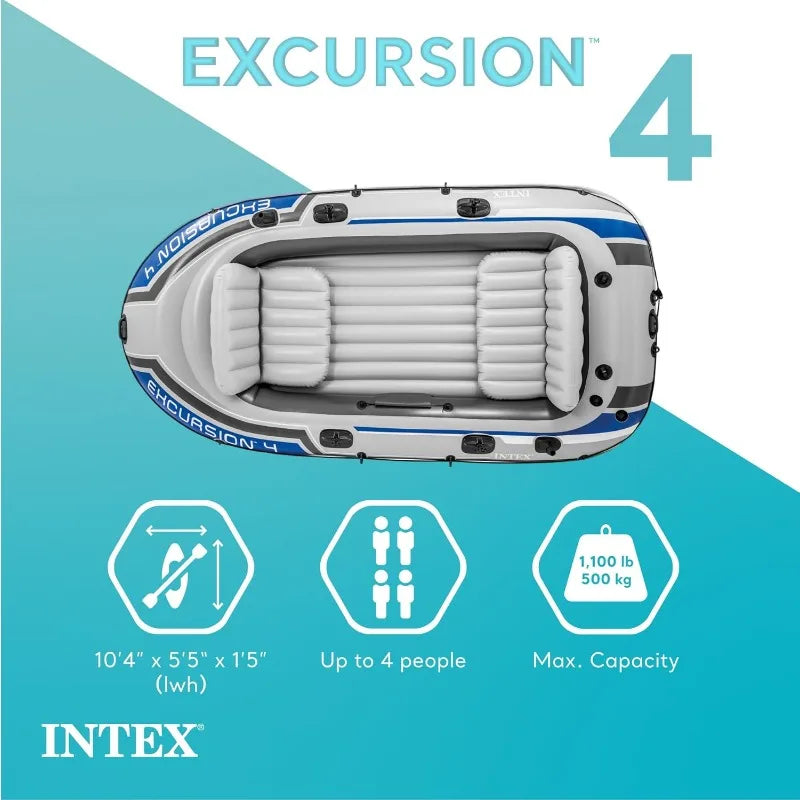 Intex Excursion Inflatable Boat Series with Deluxe 54 Inch Oars and High Output Pump Super Tough PVC Adjustable Seats