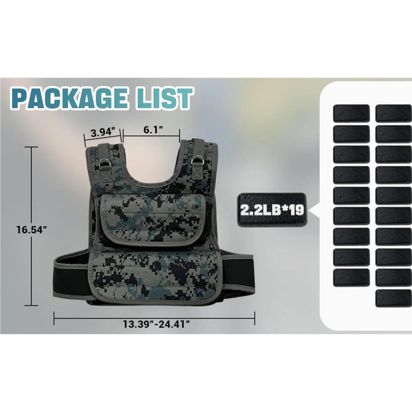 Adjustable Weighted Vest for Men 44LB with 19 Cast Iron Weights for Strength Training and Running
