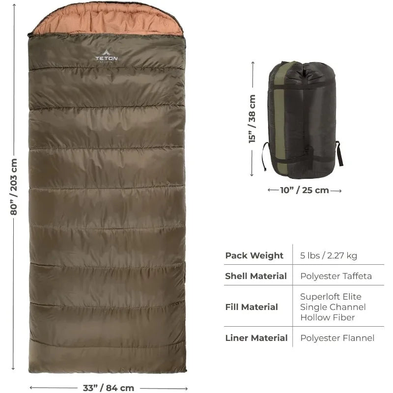 Teton Celsius Regular Sleeping Bags -25F 20F 0F All Weather Bag for Adults and Kids Camping