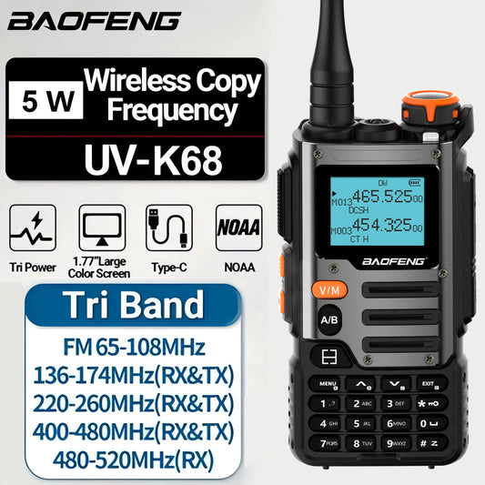 Baofeng UV K68 Walkie Talkie Air Band Radio Type C K68 Charge UHF VHF DTMF FM NOAA Wireless Frequency Two Way Radio