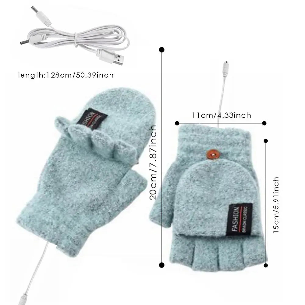 Touchscreen Heating Gloves Rechargeable Winter Warm USB Electric Heated Gloves Fingerless Hand Warmer Thermal for Skiing Gloves