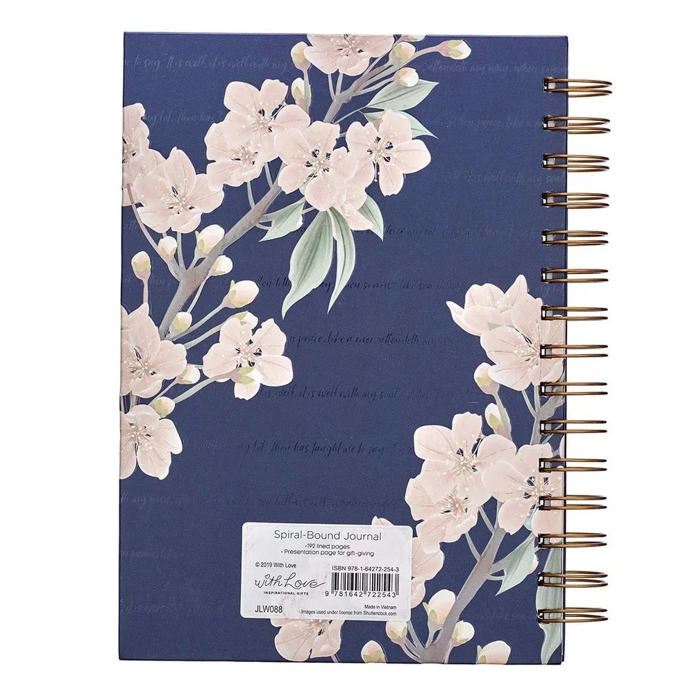Inspirational Spiral Journal Large Hardcover 192 Lined Pages Embossed Design UV Varnished Silver Foil It Is Well With My Soul
