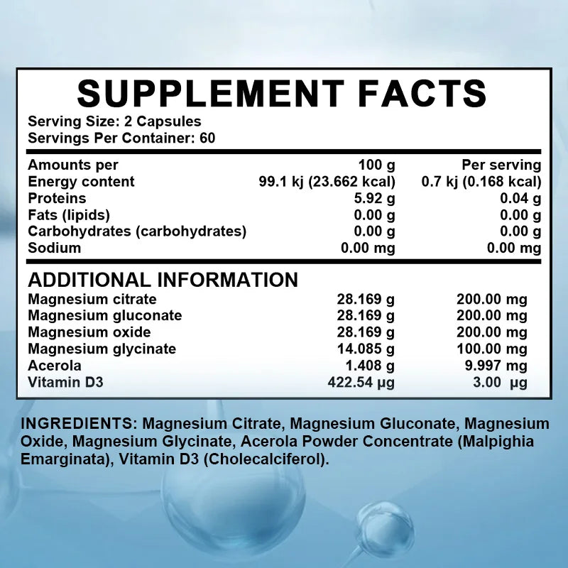 Magnesium Citrate, Magnesium Supplement for Men and Women, Improves Sleep, Relieves Stress and Anxiety, 120 Capsules