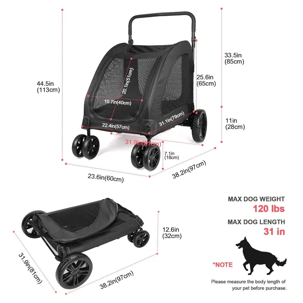 Dog Stroller Foldable Pet Jogger Strollers for Single or Multiple Medium and Large Dogs Travel Carrier Breathable Animal Strolle