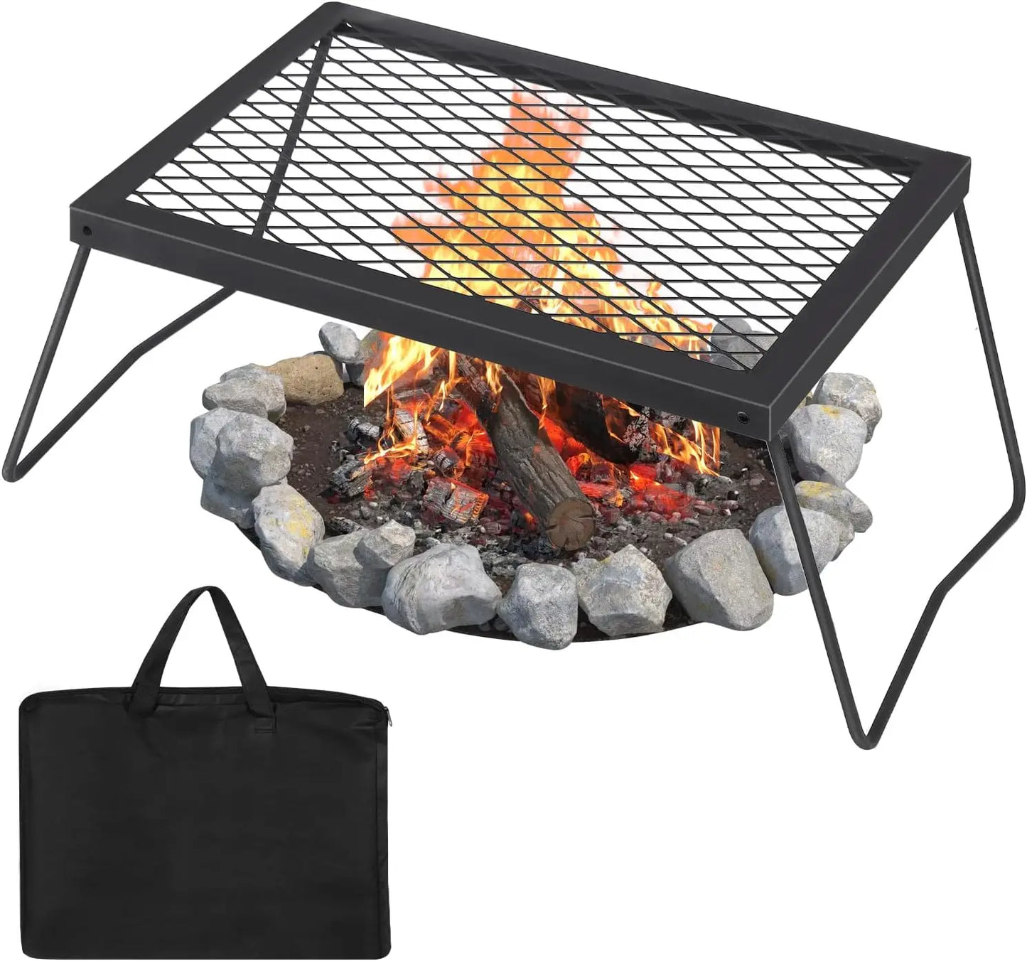 Folding Campfire Grill Heavy Duty Steel Mesh Grate Portable Camping Grates Over Fire Pit Campfire Cooking Grilling Rack