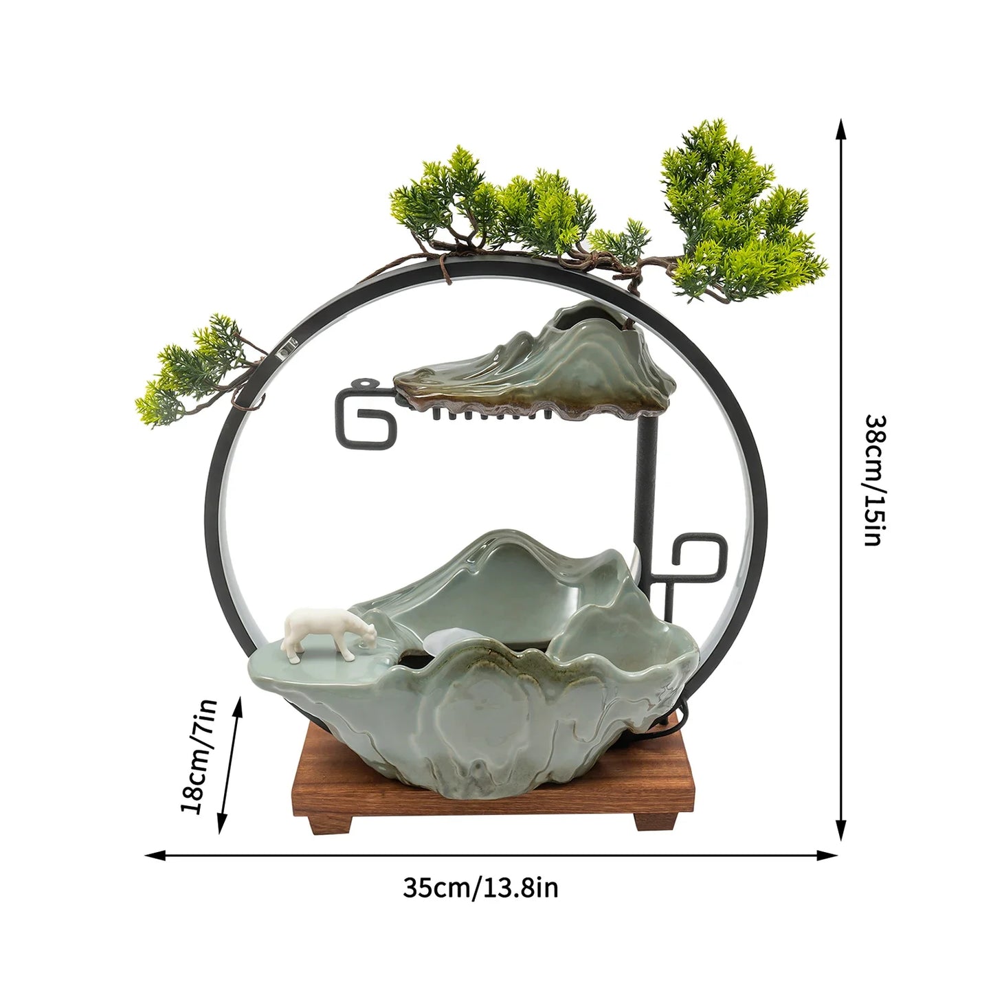 Tabletop Water Fountains Indoor Waterfall with Mist LED Indoor Water Fountains for Meditation with Fake Plants Feng Shui Decor