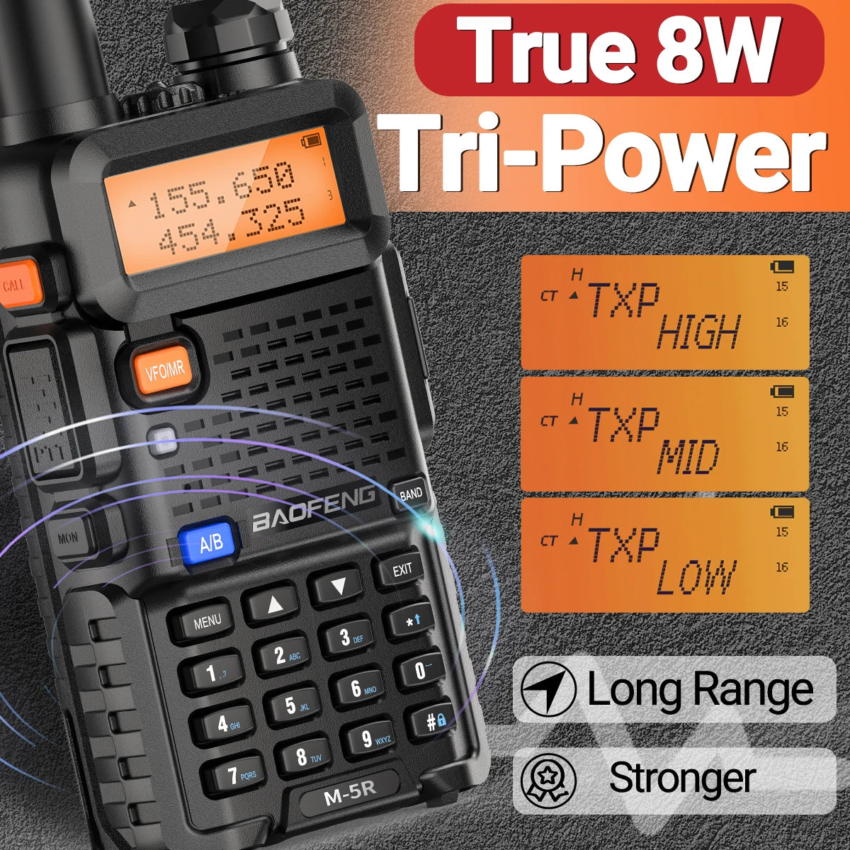 Baofeng M-5R Walkie Talkie 8W Multi Band Type-C Wireless Copy Frequency Long Range Two Way Ham Radio