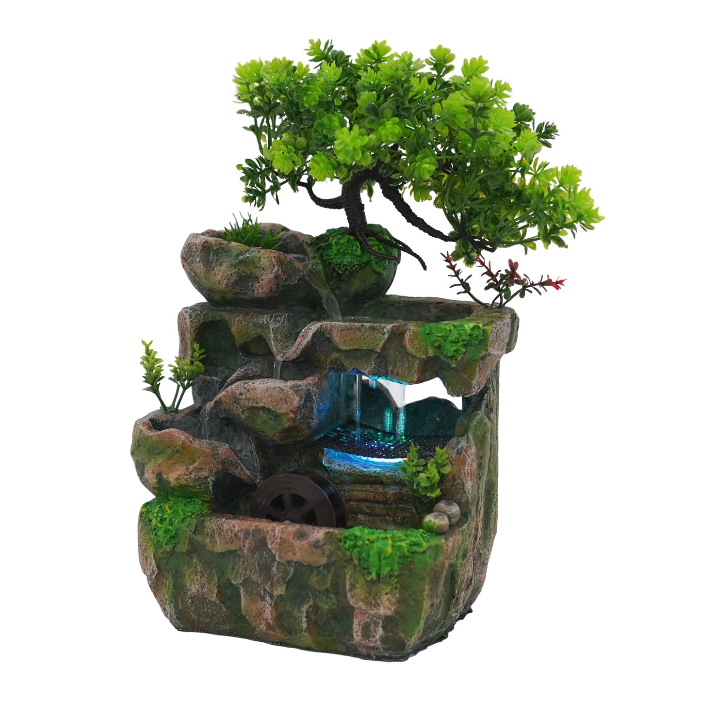 Tabletop Fountain Rockery, Small Waterfall Water Fountains Indoor with Water Pump Atomizer for Home Office Bedroom Desk Decor