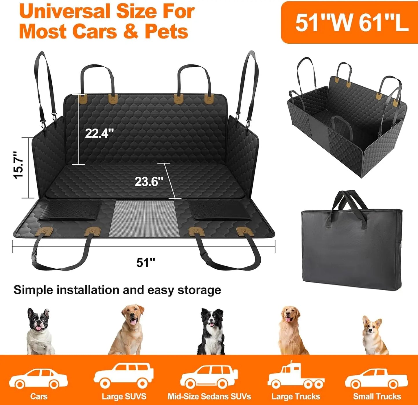 Waterproof Pet Travel Accessories Foldable Dog Car Seat Safety Hammock Trunk Mat Rear Seat Protector