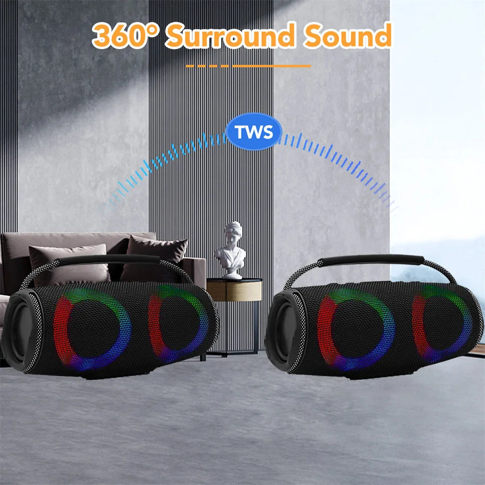 Powerful Bluetooth Speaker with LED Light Portable Outdoor Speakers Dual 4 Inch Subwoofer Sound Box