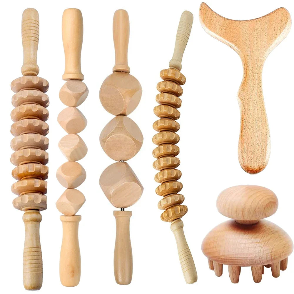 2/4/6/8PCS Wooden Therapy Massage Sets Pain Relief Maderoterapia CorporalAnti Cellulite Body Slimmling Gua Sha Back Massager