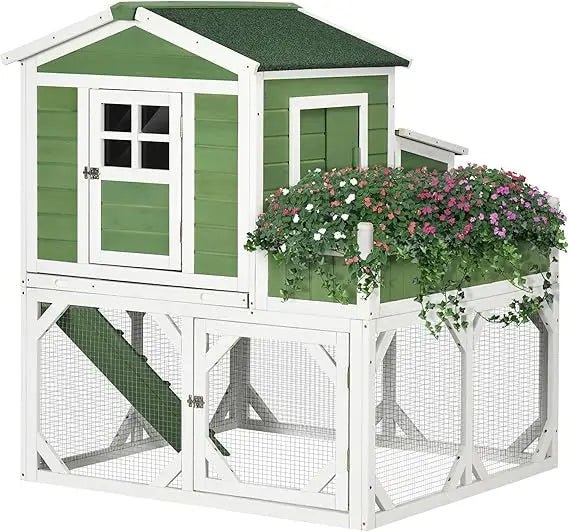 49" Small Chicken Coop Hen House with Garden Space, Chicken House Outdoor Run Cage with Weather Protection, 2-4 Birds, Green