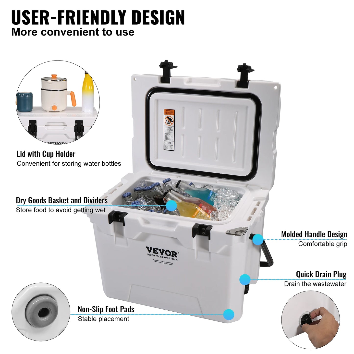SucceBuy 25QT 33QT 45QT 52QT Hard Cooler Insulated Portable Large Capacity Ice Chest Cooling Box for Family Outdoor Camping Activities