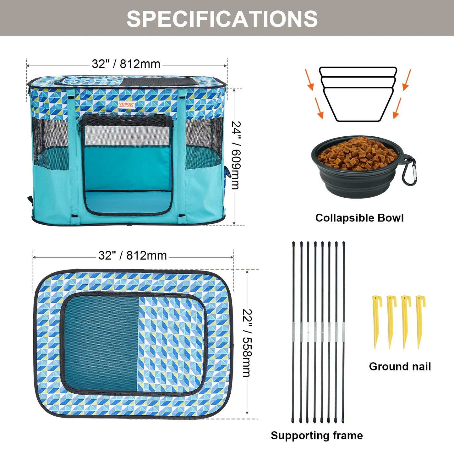 VEVOR Portable Foldable Pet Playpen Tent Crate Kennel Waterproof Puppy Shelter for Dogs and Cats Indoor Outdoor Travel Camping