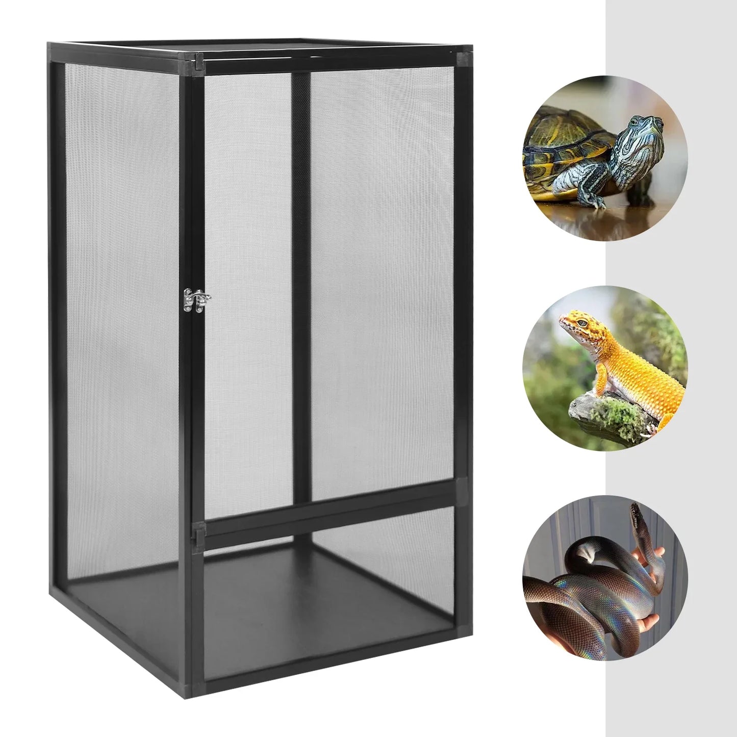 Reptile Terrarium, Enclosure w/Fine Mesh Ventilation, Removable Top, Escape-Proof Locking Latch for Lizards/Snakes/Insects