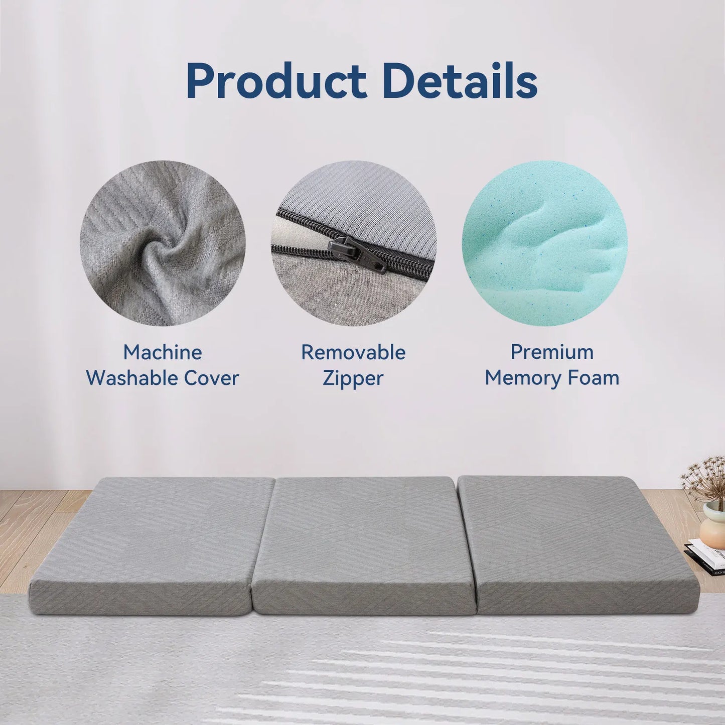 Hcore Folding Mattress 4 Inch Foldable Memory Foam Mattress with Bag Portable Mattress Topper for Floor Camping and Guest Use