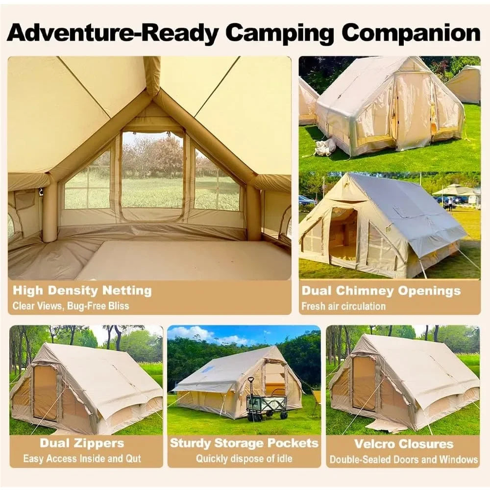 Inflatable Camping Tents for 8 to 10 People 129 Square Feet Large Tent with Stove Jack and Mesh Windows