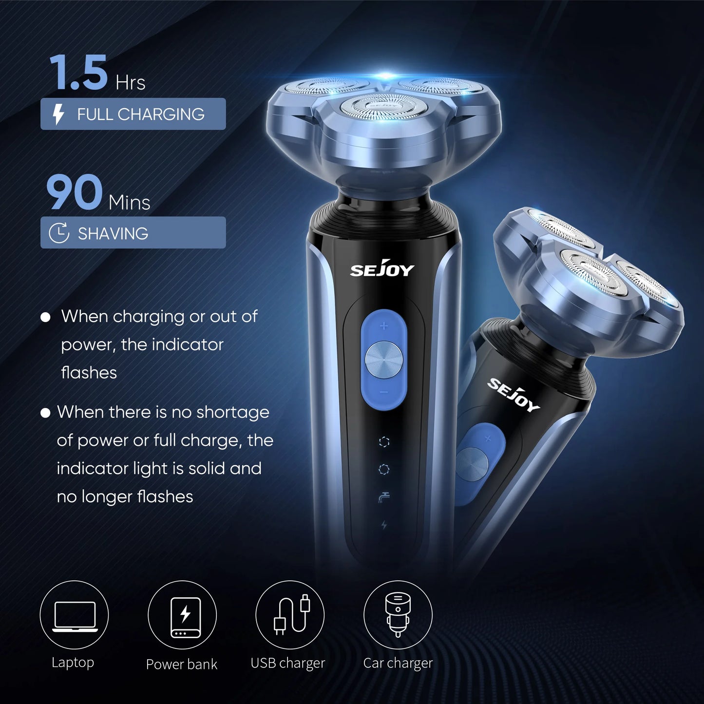 SEJOY Rotary Electric Shaver Kit Rechargeable Multi-function Beard Shaving Nose Hair Trimmer Three-head Floating Razor