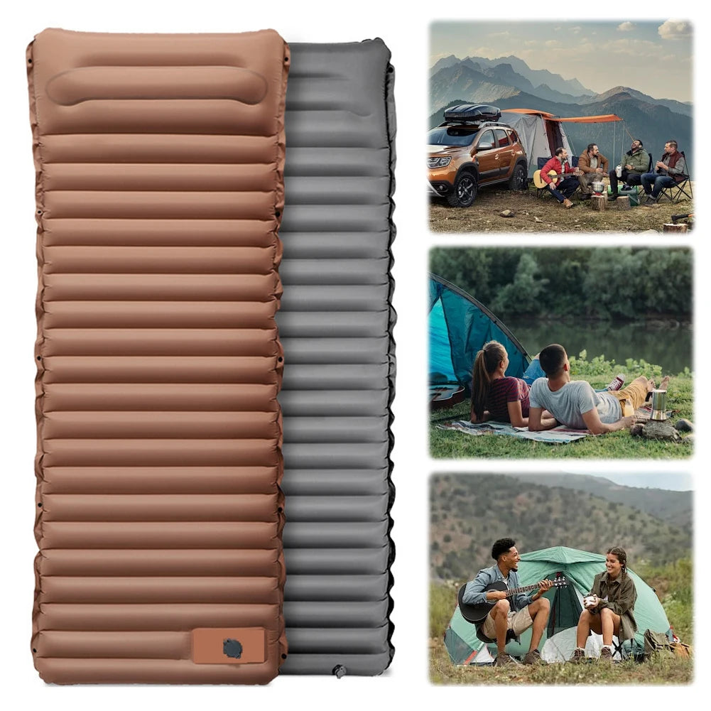 10cm Self-Inflating Sleeping Mat with Foot Pump and Pillow Ultralight Waterproof Camping Air Mattress for Outdoor Use