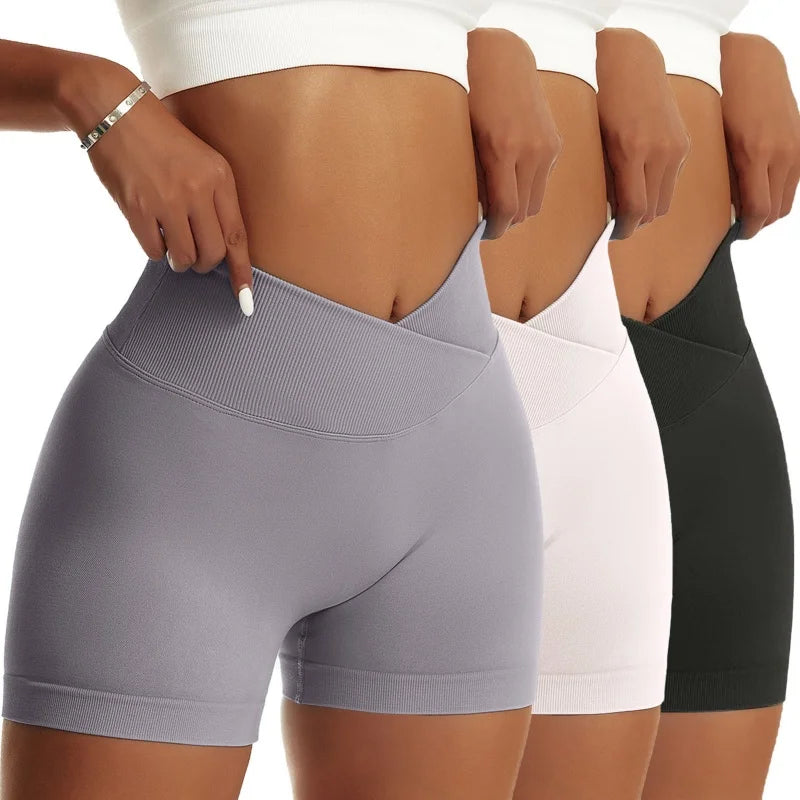 3 Pieces Women Solid Peach High Waist Yoga Scrunch Butt Shorts High Elastic Breathable Running Biker Pants