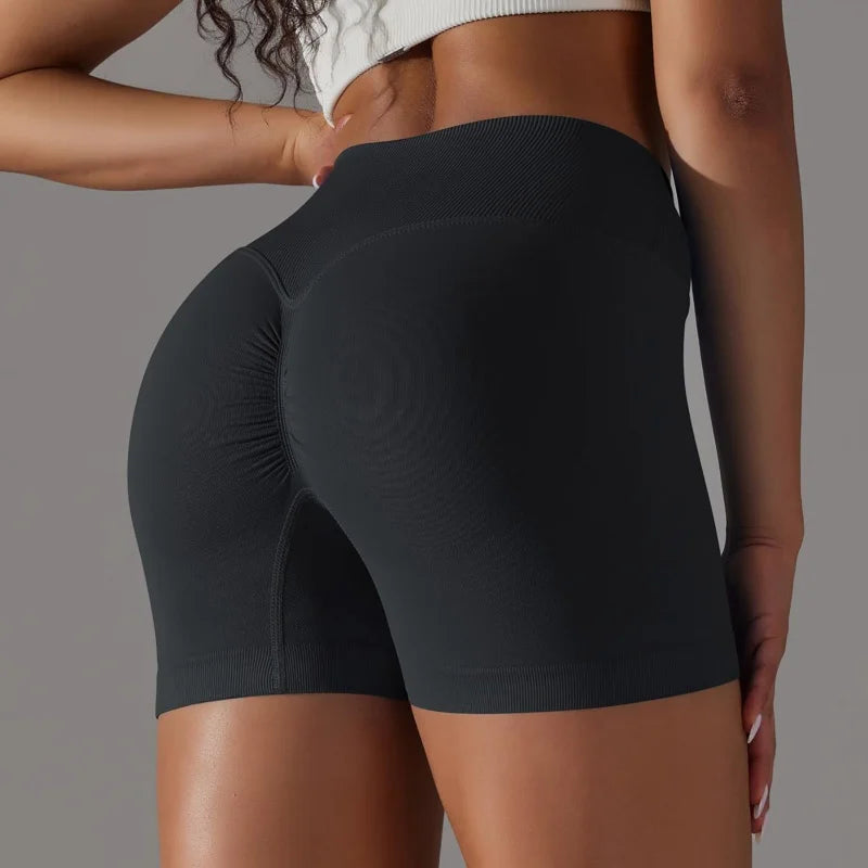 3 Pieces Women Solid Peach High Waist Yoga Scrunch Butt Shorts High Elastic Breathable Running Biker Pants