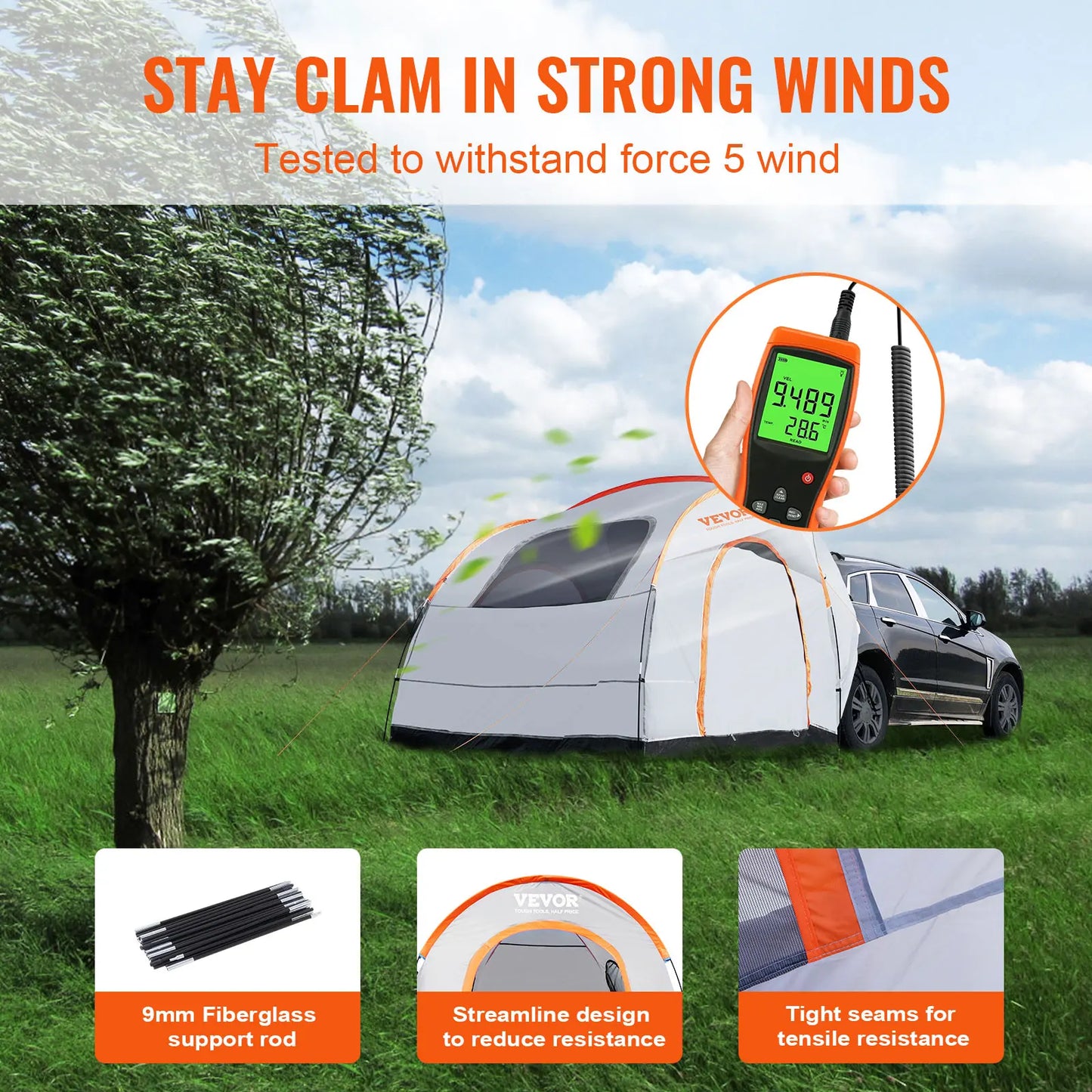 SucceBuy SUV Camping Tent 8 to 8 Foot SUV Tent Attachment with Rain Layer and Carry Bag PU2000mm Double Layer Truck Tent