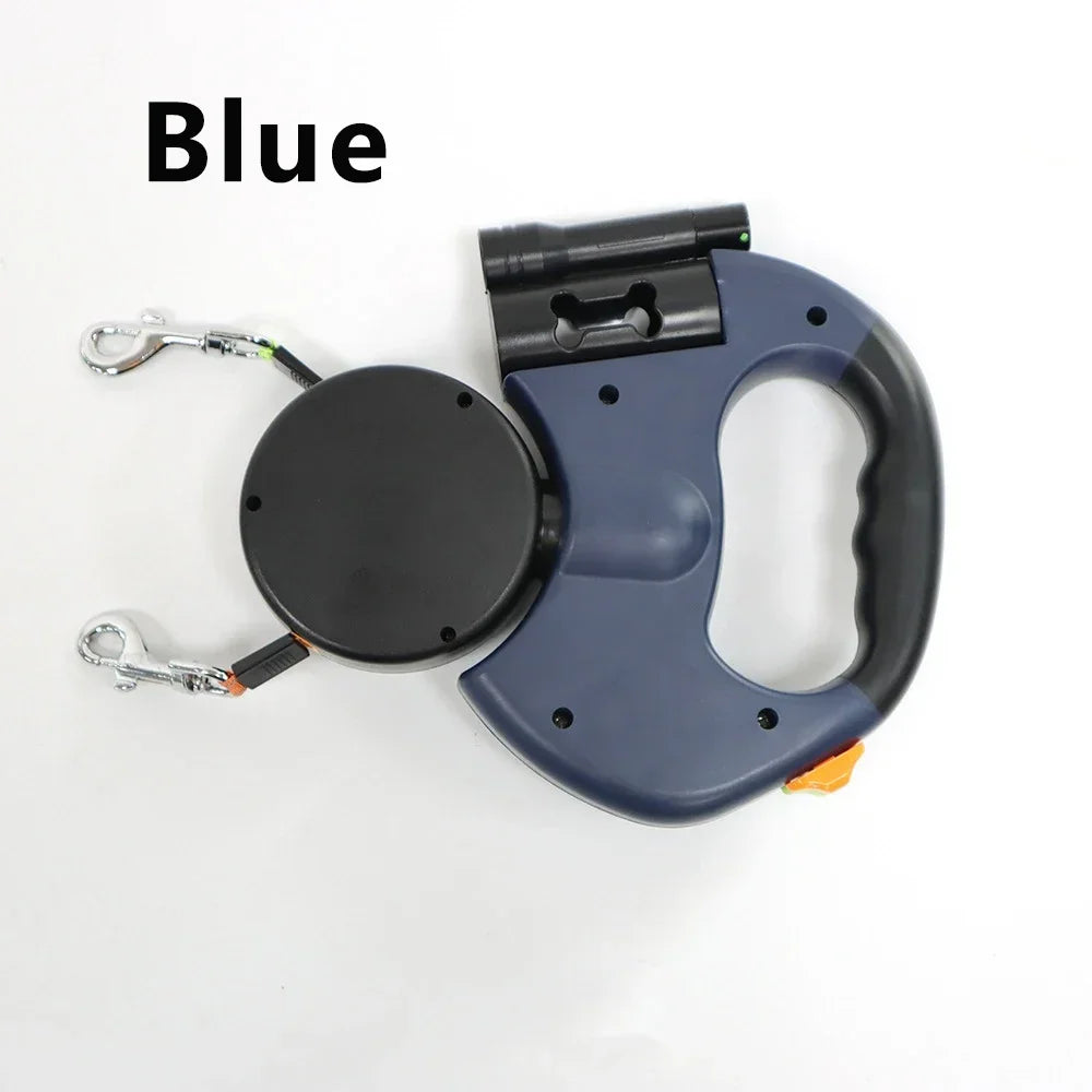 Retractable Dual Dog Leash with LED Light and 360 Swivel No Tangle Independent Braking System with 3M Reflective Leads