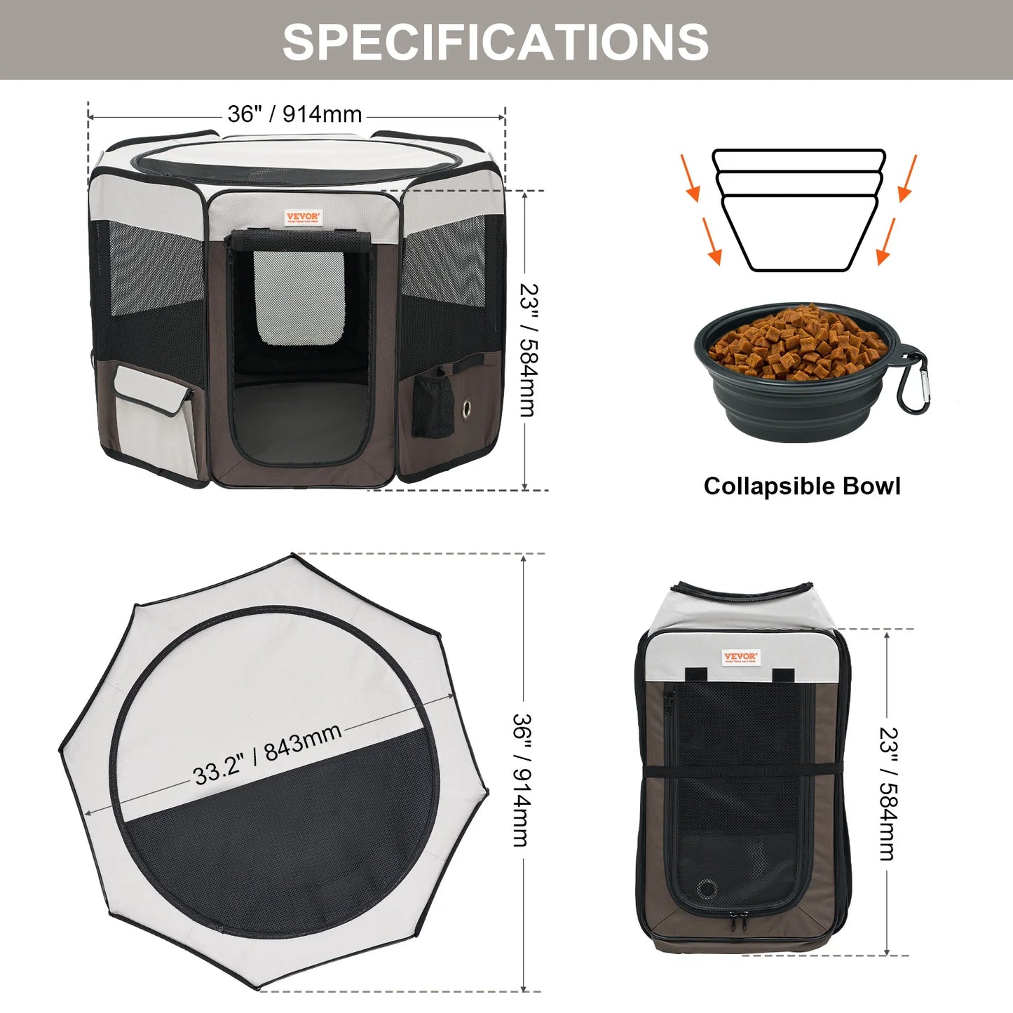 VEVOR Portable Foldable Pet Playpen Tent Crate Kennel Waterproof Puppy Shelter for Dogs and Cats Indoor Outdoor Travel Camping