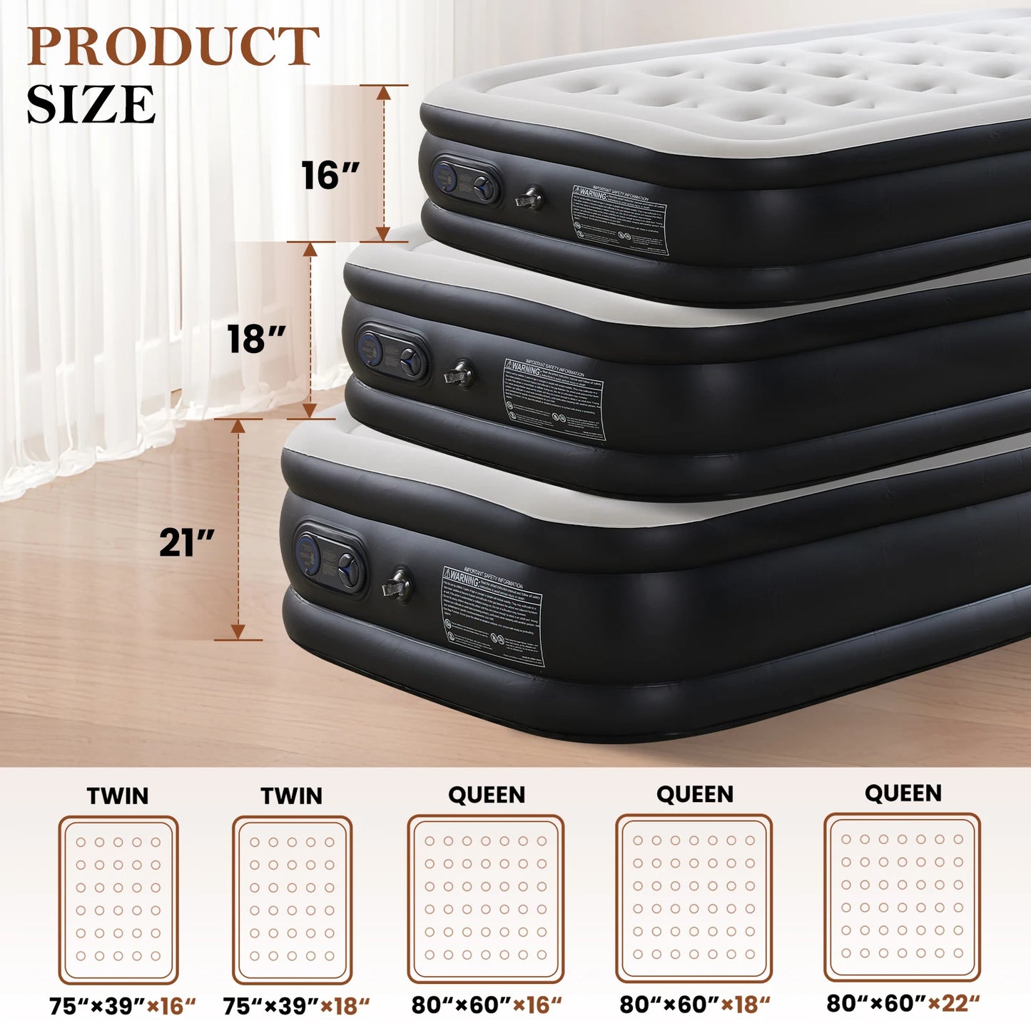 JHK Queen Twin Size Air Mattress Double Height Non Slip Bottom Weight Capacity 660 Pounds Air Bed for Home or Camping