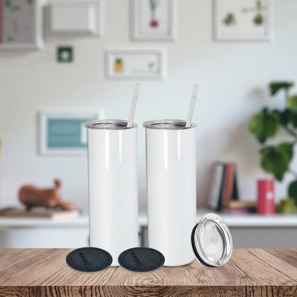 25pcs Pack 20oz Double Wall Stainless Steel Insulation Sublimation White Tumbler with Plastic Straw and Rubber Bottom Wang