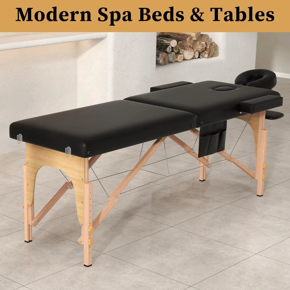 Massage Table Massage Bed Portable, 29 LBs Light Weight 2 Section Foldable Tattoo Bed Facial Care Spa Lash Bed Height Adjustabl